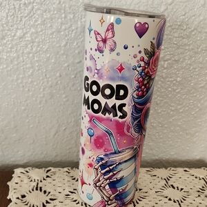 GOOD MOMS SAY BAD WORDS Colorful Tumbler with Skeleton and Butterfly Design